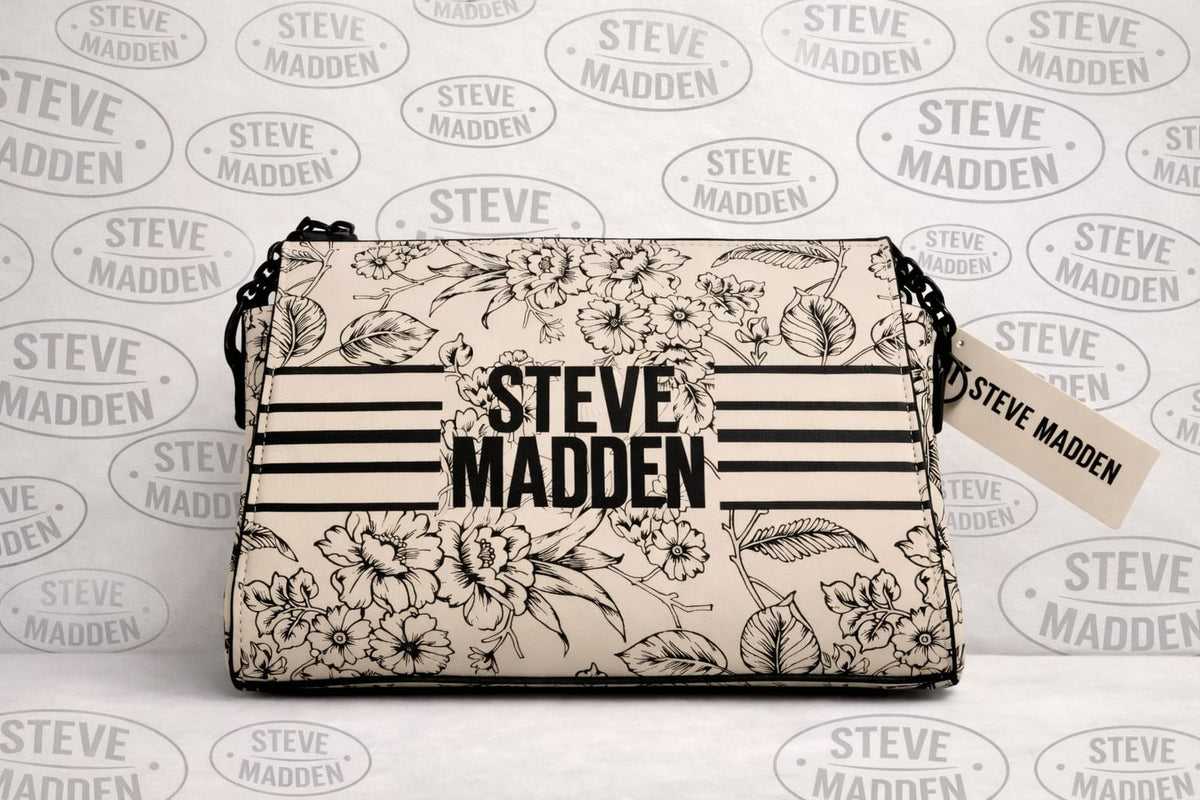 CARTERA STEVE MADDEN FLORAL BLANCO Y NEGRO